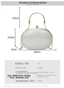 Detailed size and material chart for the silver glitter box bag with chain strap