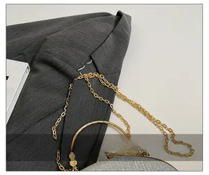 Detailed close-up of premium golden metal chain strap on a stylish box crossbody bag