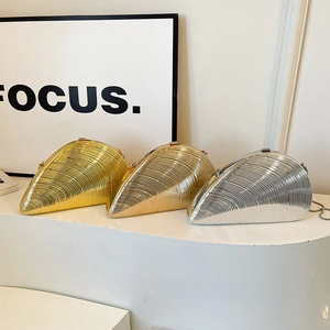 Creative shell shaped acrylic evening clutch bags with metallic chain strap in three colors
