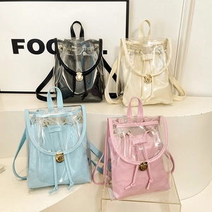 Transparent PVC mini backpack for women in four pastel colors with internal pouches