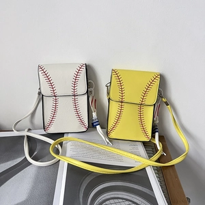 Minimalist baseball-themed leather crossbody bags in white and yellow with tassel charm