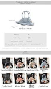 Detailed size guide for creative dolphin bag featuring 30x10cm dimensions and PU specs
