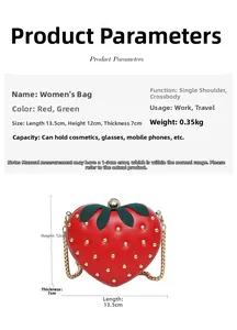 Spécifications détaillées du sac bandoulière fraise avec chaîne dorée et clous