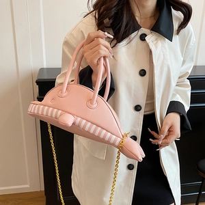 Creative pink dolphin-shaped crossbody bag with gold chain strap for women