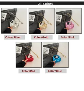 Mini metallic chain bags in silver gold pink red and blue with a sleek oval shape