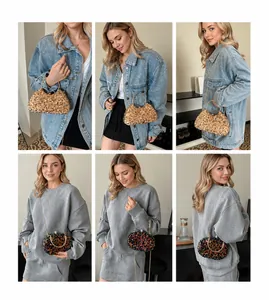 Showcase of glitter evening bags with metal ring handles and detachable chains for women