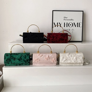 Sacs à main carrés brodés de dentelle papillon avec poignées rondes dorées colorées
