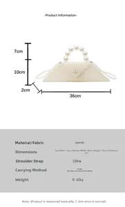 Detailed size specifications and parameters for the white pearl woven mini beach handbag