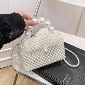 Sac À Main Élégant Tissé En Künstliche Perles À La Main Rétro Français Mini Sac À Bandoulière Pour Femmes Mariage