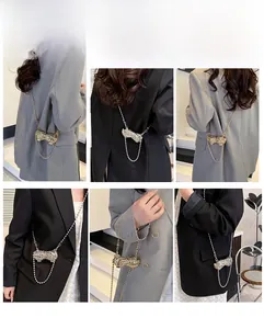 Mini rhinestone bag with chain strap shown in various stylish crossbody carrying styles