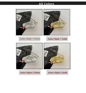 Detail of shell-shaped acrylic clutch bags with metallic wave and stripe textures