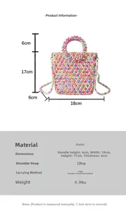 Detailed size chart for the colorful hand-woven beaded mini jelly handbag with dimensions