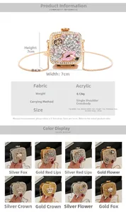 Close-up of mini acrylic rhinestone crossbody bag with elegant metal chain strap detail