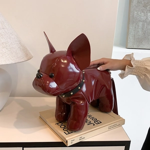 French Bulldog Shaped Crossbody Bag Shiny PU Leather 3D Animal Shoulder Purse With Rivet Collar Novelty For Women