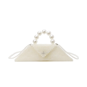 Handmade pearl woven tote bag with large pearl handle and detachable crossbody strap