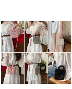 Detailed model views of handmade beaded mini jelly bags in four colors for summer 2025