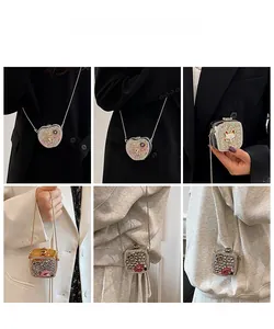Mini acrylic heart and lip shaped crossbody bags with rhinestones and metal chain details