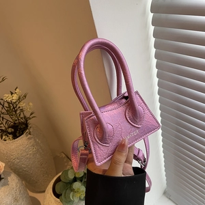 Women Mini Square Bag PU Leather Metallic Crinkle Texture Top Handle Crossbody Handbag Fashion Simple Urban Daily Style