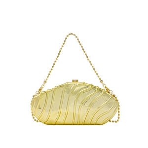 Luxurious gold acrylic clutch bag with wave texture and elegant ball chain strap