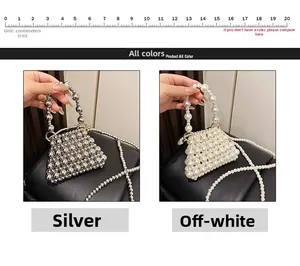 Mini pearl woven handbag in silver and off-white with 20cm scale ruler guide