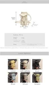 Detailed PU material guide and size dimensions for creative cartoon crossbody bag