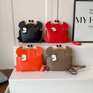 Novelty Crab Shaped PU Leather Crossbody Bag Metal Kiss Clasp Cartoon Small Shoulder Purse For Women Girls