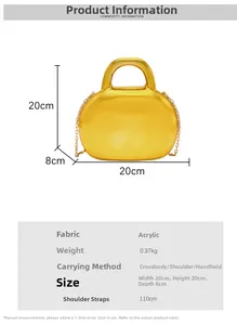 Detailed technical diagram of a golden round acrylic bag with dimensions and 0.37kg weight