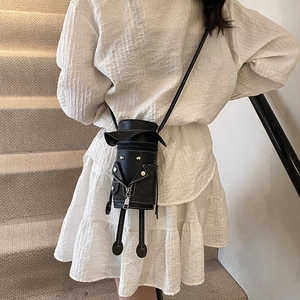 Unique 3D cartoon biker jacket crossbody bag in black leather with shoulder strap
