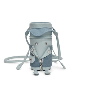 Cute mini light blue cartoon crossbody bag with rivet eyes and decorative legs on white back
