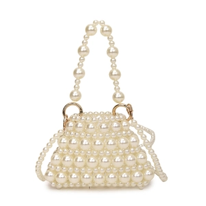 Mini sac élégant en perles tressées avec bandoulière et détails dorés brillants