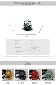 Detailed size specifications for 40x24x18cm 3D hedgehog spike backpack in metallic colors