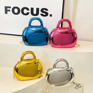 Chic metallic candy-colored shell bags in four shiny finishes with chain straps