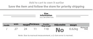 Informations sur la taille et tableau des dimensions du sac à main croissant en PVC