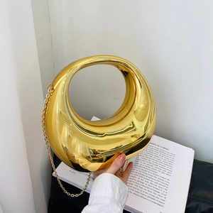 Sac À Épaule Femme Miroir Métallique Évidé Forme Lune Chaîne Sac Bandoulière Minimaliste Futuriste Mode