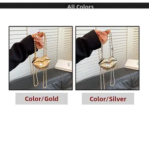 Dual view of creative metallic lip-shaped acrylic clutch bags in gold and silver colors