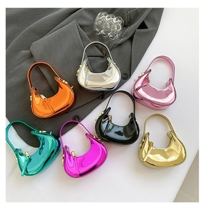 Detailed display of metallic mini hobo bags in seven vibrant glossy candy colors