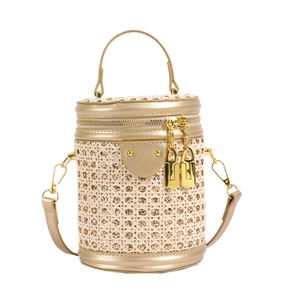 Fashionable rhinestone cylinder crossbody bag with golden hardware and glitter mesh finish