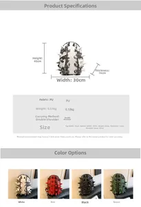 Detailed size specifications of punk rivet backpack with 45cm height and 30cm width