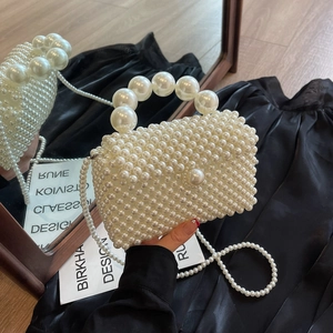 Sac À Main En Künstliche Perles Fait Main Pour Femmes Sac À Bandoulière Élégant Tissé Avec Grande Poignée En Künstliche Perle Et Rabat