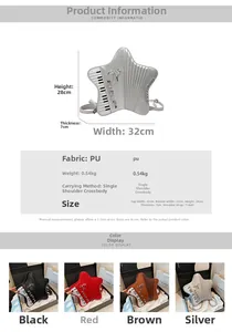 Detailed size chart and specifications for the star-shaped piano pattern crossbody bag