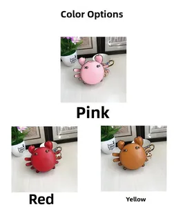 Détails de mini-porte-monnaie en forme de crabe, en similicuir rose, rouge et jaune
