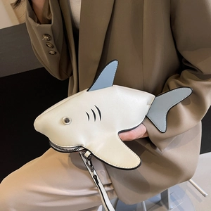 Cute Shark Shape Crossbody Bag PU Leather Animal Design Cartoon Single Shoulder Pouch For Women Girls