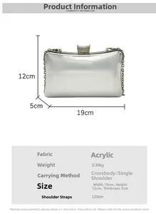 Silberne Abendtasche aus Acryl mit Strassverschluss und Metallkette im Detailansicht