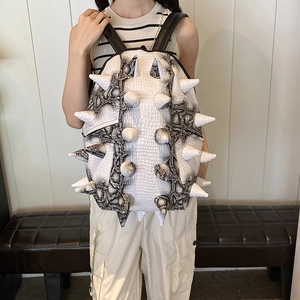 Fashionable large capacity punk backpack with 3D studs and snakeskin texture for women
