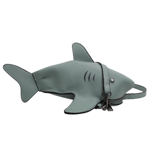 Cute gray-blue shark crossbody bag in matte PU leather with detachable shoulder strap