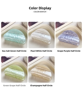 Detailed color display of five marble texture acetate hair claws in various elegant shades