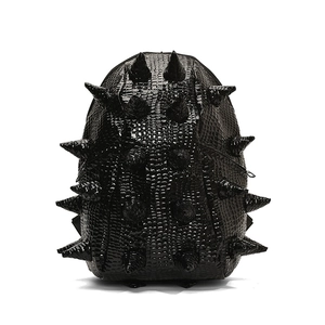 Fashionable black spiked backpack with textured leather and punk style 3D studs