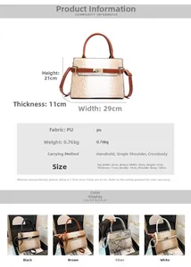 Size chart and technical specifications for the vintage stone pattern faux leather tote bag