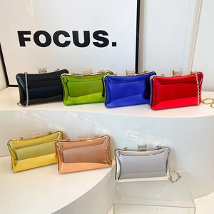 Spiegel-Clutch-Taschen aus Acryl mit Diamantschnallen und Kettenriemen in sieben Farben