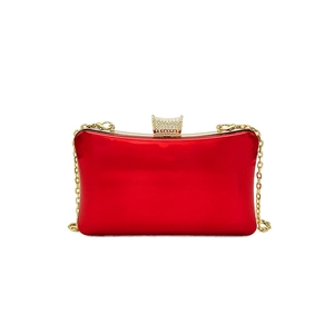 Schicke rote Acryl-Box-Clutch in Bonbonfarben mit Goldkette und Strass-Verschluss